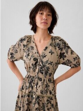 GAP Taupe Floral Tiered Dress
